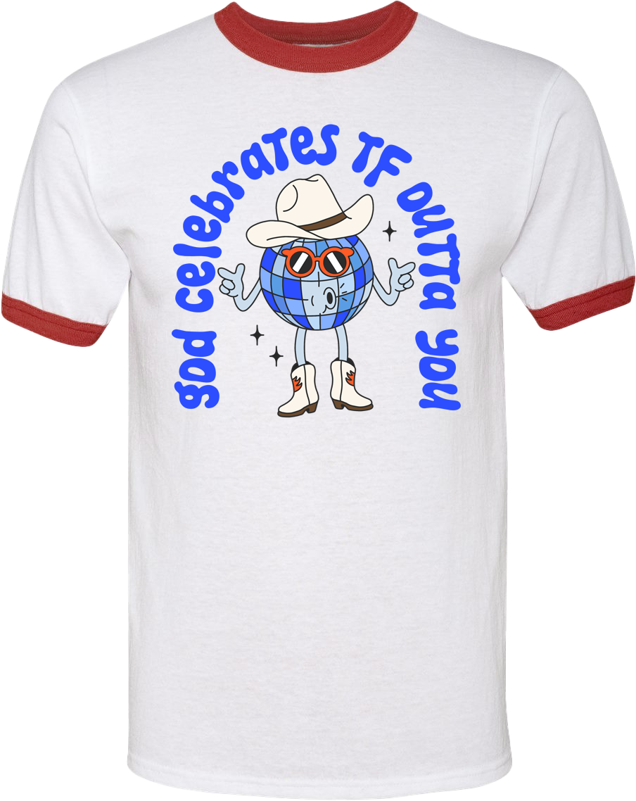 Disco Man Unisex Ringer Tee - White/Red