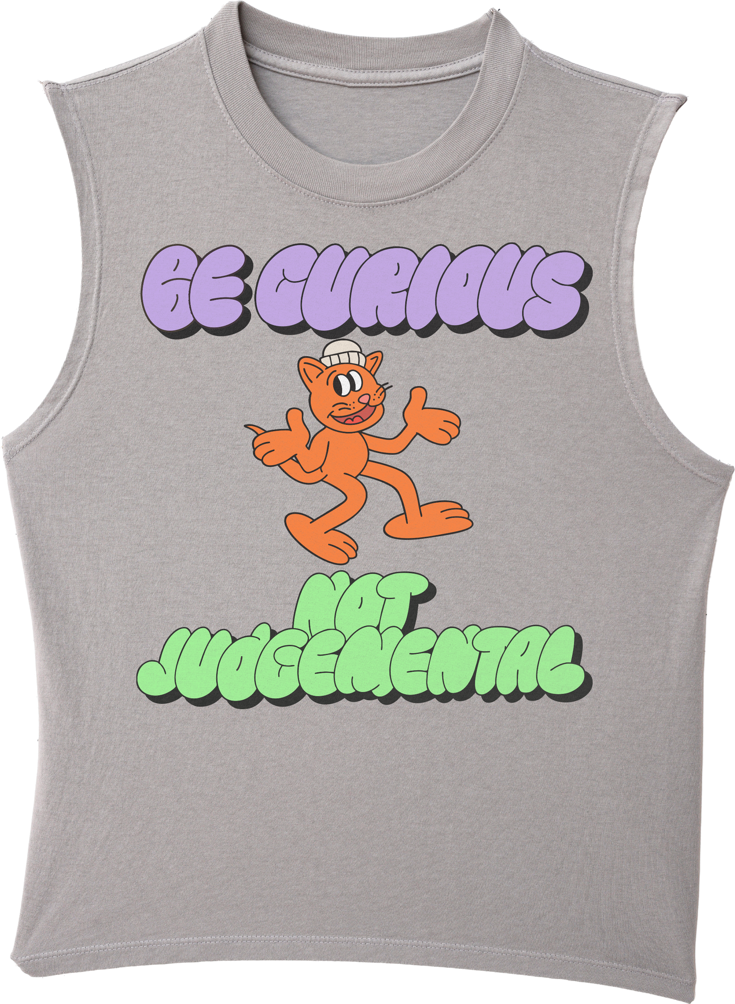 Curious Cat Ladies Sleeveless Tee - Silver Mist