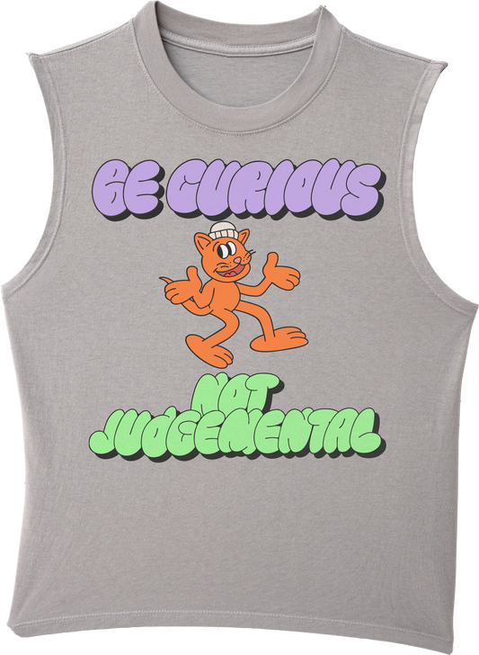Curious Cat Ladies Sleeveless Tee - Silver Mist