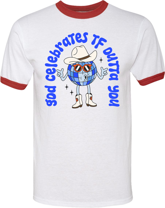 Disco Man Unisex Ringer Tee - White/Red