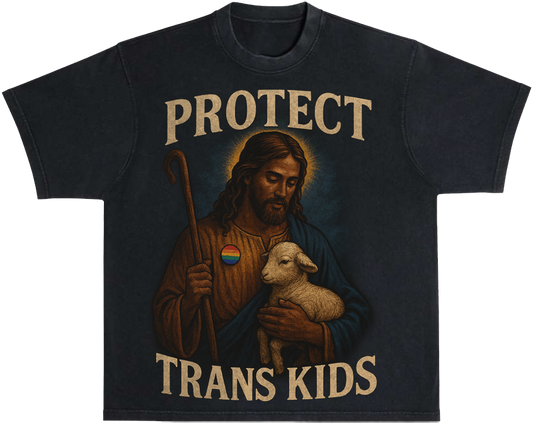 Protect Trans Kids Unisex Oversized Heavy Weight Tee - Vintage Black